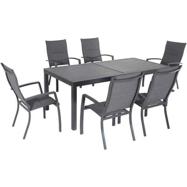 Hanover Naples 7-Piece Outdoor Dining Set | Aluminum 40″ x 118″