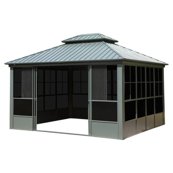 12' x 14' Hardtop Aluminum Gazebo with Galvanized Steel Roof & Sliding Doors